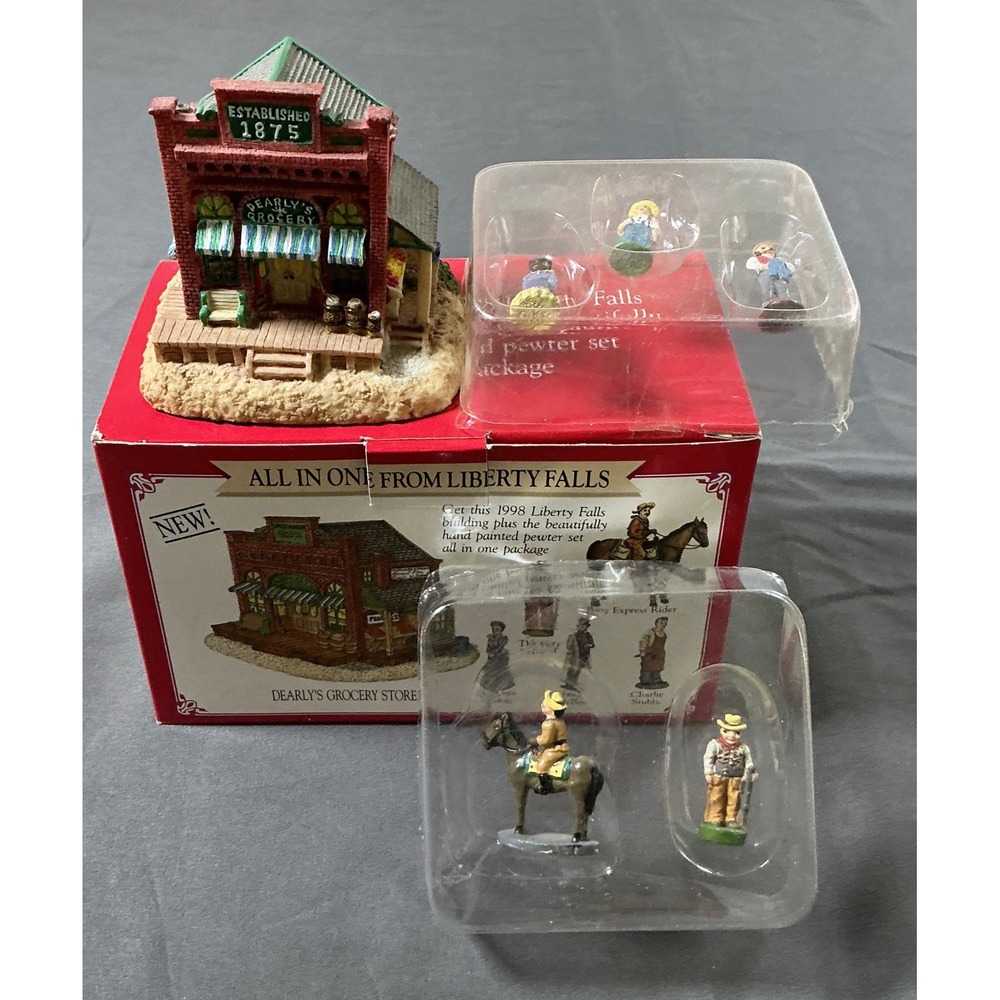 Liberty Falls Dearly's Grocery Store AH154 1998 Building & Pewter Figurine Set